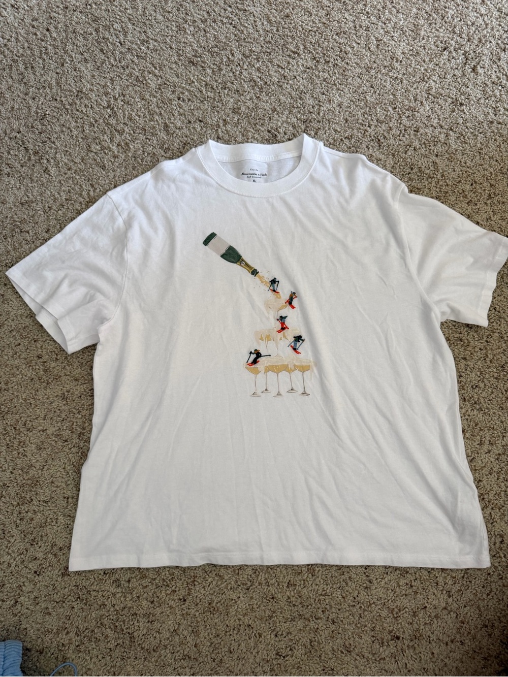 Abercrombie & Fitch White Tee with Champagne and Penguin Print